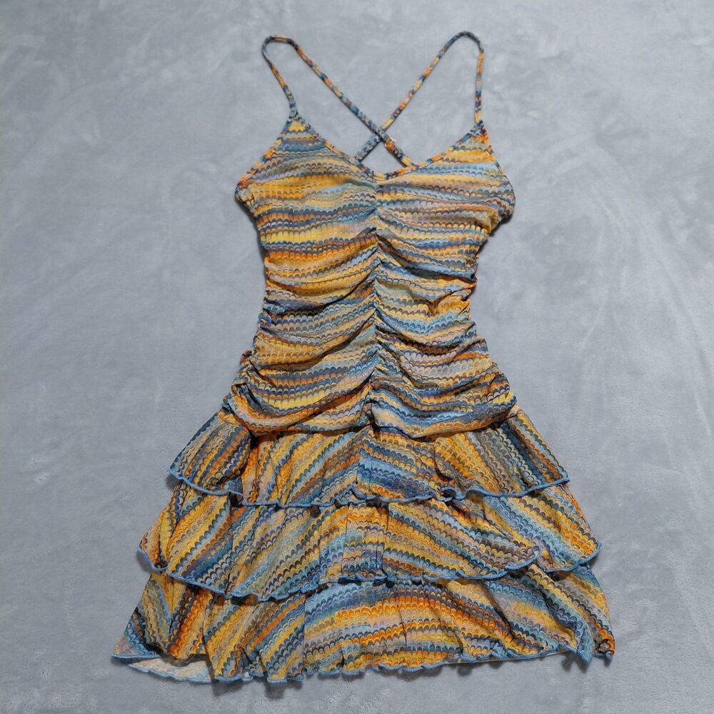 XS Wild Fable Multi-Color Ruched Tiered Cami Dress Stretch Bodycon Strappy